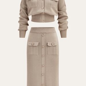 Commense Beige Skirt Set